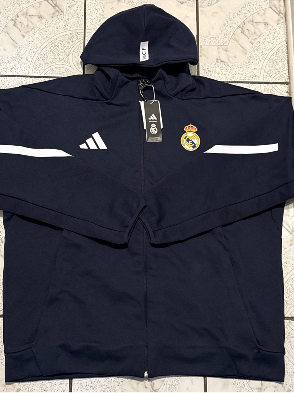 New Adidas Real Madrid Z.N.E. Anthem Hooded Jacket Blue Men’s Size 2XL KC3739